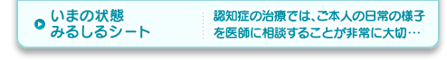 いまの状態みるしるシート 認知症の治療ではご本人の日常の様子を医師に相談することが非常に大切・・・